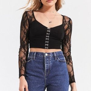 Women's Black Lucinda Lace Hook + Eye Top
